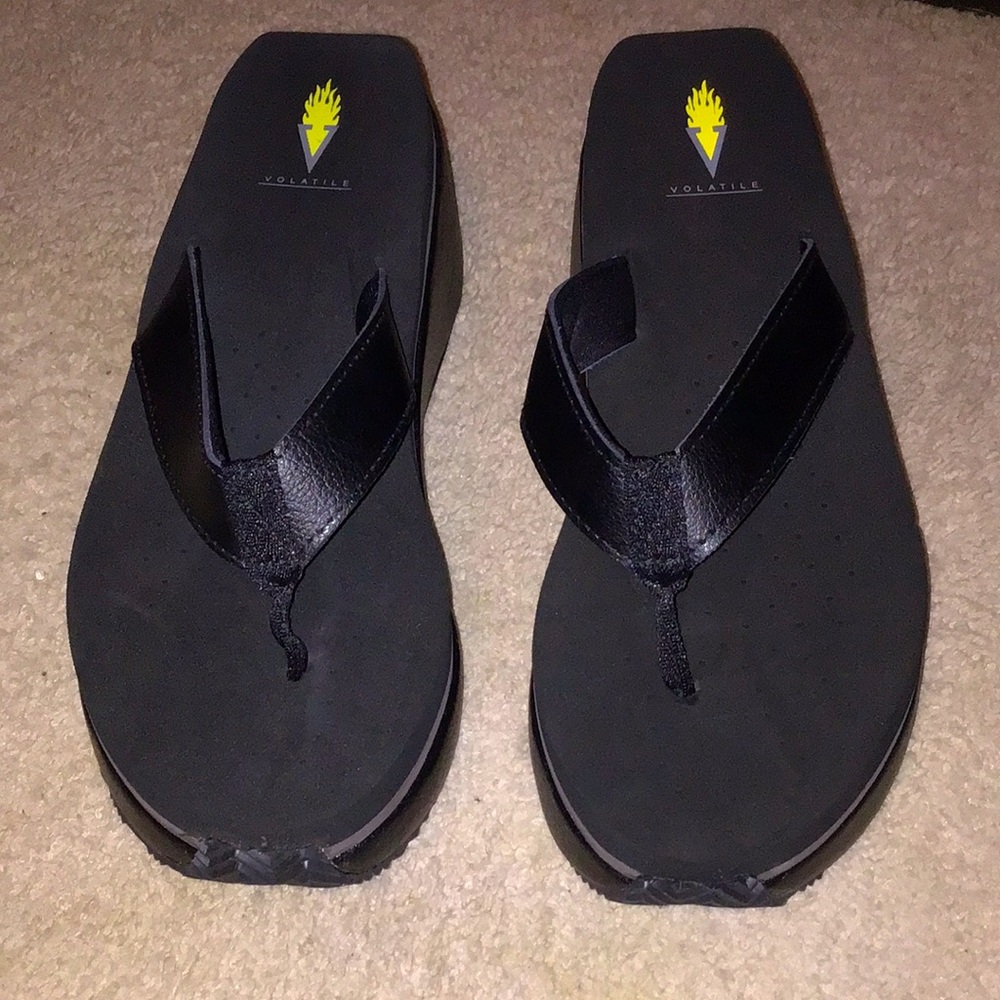 Volatile Black Wedge Flip Flop Sandals
